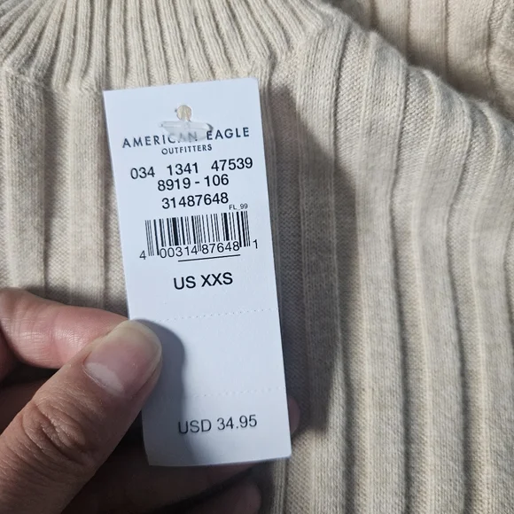 AMERICAN EAGLE Cream Crew neck Bodycon Sweater Long Sleeve Soft XXS NWT AE - Picture 4 of 6